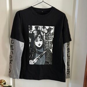 Black and Gray Graphic Long Sleeve Shirt